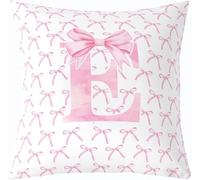 Cartoon Bowknot Kids Throw Pillow Cover,Pink Bow Tie Letter E Knot Princess Double Sides Pillow Case Girls Women,Watercolor Bow Patchwork Pink White Bed Couch Sofa Cushion Cover,Single Pack 18"x18"