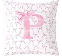 Cartoon Bowknot Kids Throw Pillow Cover,Pink Bow Tie Letter P Knot Princess Double Sides Pillow Case Girls Women,Watercolor Bow Patchwork Pink White Bed Couch Sofa Cushion Cover,Single Pack 16"x16"