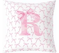 Cartoon Bowknot Kids Throw Pillow Cover,Pink Bow Tie Letter R Knot Princess Double Sides Pillow Case Girls Women,Watercolor Bow Patchwork Pink White Bed Couch Sofa Cushion Cover,Single Pack 18"x18"