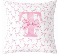 Cartoon Bowknot Kids Throw Pillow Cover,Pink Bow Tie Letter T Knot Princess Double Sides Pillow Case Girls Women,Watercolor Bow Patchwork Pink White Bed Couch Sofa Cushion Cover,Single Pack 18"x18"