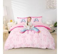 Cartoon Bowknot Love Heart Bedding Set Super King Size,Doughnut Letter A Bow Knot Princess Duvet Cover Set，Donut Ice Cream Dessert Bow Tie Decor,Pink Blue Quilt Cover,2 Pillowcases(No Comforter)