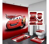 Cartoon Boys Bathroom 4 Pieces Set Shower Curtain, Toilet Lid Cover and Bath Mat, Non-Slip Rugs, Durable and Waterproof, for Bathroom Decor Set, 72" x 72"