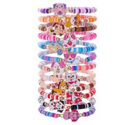 Cartoon Braided Polymer Clay Bead Bracelet For Women Teens Elastic Chain Cute Dog Cat 12pcs/Set Jewelry Gift, S, Gemstone, Cubic Zirconia