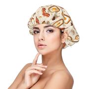 Cartoon Breakfast Print Satin Silk Bonnet for Sleeping Women, Adjustable Double Layer Satin Hair Bonnet Night Sleep Cap for Curly Hair