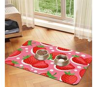 Cartoon Bright Strawberries White,Waterproof Pet Feeding Mat,PU Leather Placemats for Cat Dog Water Bowl,Food Mats,40x60cm