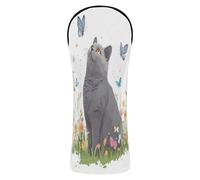 Cartoon British Cats White Golf Club Head Cover Set Premium Leather Accessories with Number Tags for Woods and Driver Fairway Hybrid