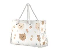 Cartoon Brown Bear Dessert House Large Capacity Shoulder Tote Bag with Side Pocketes Weekender Overnight Bag Good for Travel Pool Swim Beach Vacation Necessities
