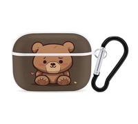 Cartoon Brown Cute Bear AirPods Pro Case Cover with Keychain Ring PC Hard Shell Protective Case for AirPods Pro 2nd for Women Men Generation Easy Open Full Drop Protection Cover White-Style