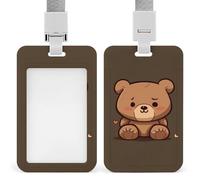Cartoon Brown Cute Bear Badge Holder Hard Plastic Card Case Protector Pouch Name Key Card Holder Case for Office ID Credit Cards and Proximity Key Cards