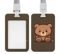 Cartoon Brown Cute Bear Badge Holder with Lanyards Retractable Vertical Plastic Id Badge Holder Name Key Card Holders Case for Teacher Nurse Doctor Office Gift for Coworkers