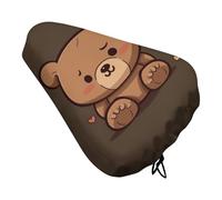 Cartoon Brown Cute Bear Bike Seat Cover for Men Women Water Repellent Exercise Bike Seat Cushion Adjustable Bicycle Seat for Outdoor Biking