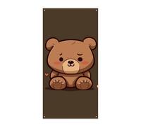 Cartoon Brown Cute Bear Door Cover Spring Summer Hanging Flag Porch Sign Outdoor Seasonal Holiday Yard Decor for Front Door and Porch