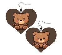 Cartoon brown cute bear Leather Earrings for Women Heart Earring Lightweight Dangle Earrings Jewelry Gifts