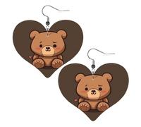 Cartoon brown cute bear Leather Earrings for Women Heart Earring Lightweight Dangle Earrings Jewelry Gifts