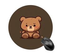 Cartoon Brown Cute Bear Mouse Pad Round Laptop Mouse Mat Cute Computer Mousepad Keyboard Pad Non-Slip Desk Pads for Gaming Office Work Home