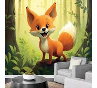 Cartoon Brown Fox Wallpaper 150x130cm Forest Greenery Wallpaper Murals,for Living Room Not Self Adhesive Wall Paper Large Mural & Room Decor