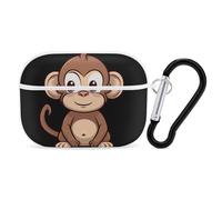 Cartoon Brown Monkey AirPods Pro Case Cover with Keychain Ring PC Hard Shell Protective Case for AirPods Pro 2nd for Women Men Generation Easy Open Full Drop Protection Cover White-Style