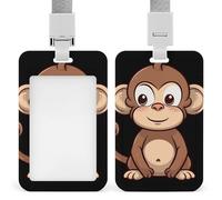 Cartoon Brown Monkey Badge Holder Hard Plastic Card Case Protector Pouch Name Key Card Holder Case for Office ID Credit Cards and Proximity Key Cards