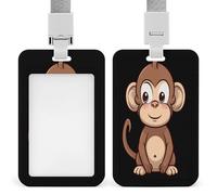 Cartoon Brown Monkey Badge Holder Waterproof Plastic ID Card Badge Holders with Lanyard Vertical Card Case Protector Pouch Clear Window Work Badges for Women Men