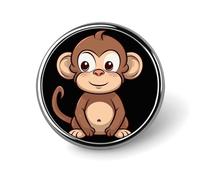Cartoon Brown Monkey Brooch with Button Design, Funny Backpack Pins for Women, Personalized Brooch Pins for Men, Round Badge for Hat, Cute Badge Holders for Activity