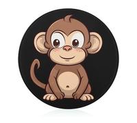Cartoon Brown Monkey Cutting Board for Kitchen Mini Cheese Chopping Board Round Tempered Glass Chopping Block for Picnic Cutting Pizza Meat Fruit(7.9 Inch)