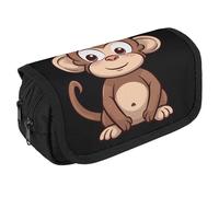 Cartoon Brown Monkey Pencil Case Organizer - Large Capacity 3 Compartment Pencil Pouch for Adults, Portable Makeup Bag & Aesthetic Stationery Bag with Zipper (8.7x4.3") Unisex Gift