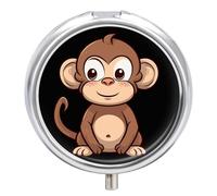 Cartoon Brown Monkey Pill Box Round Portable Small Pill Case Waterproof Travel Pill Box Organizer for Pocket Purse and Daily Convenience