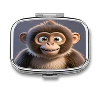 Cartoon Brown Monkey Pill Case 2 Compartments Travel Pill Organizer for Pocket Small Pill Box Portable Pill Container Metal Medication Holder to Hold Vitamin Fish Oil Supplement