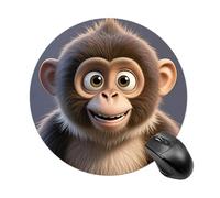 Cartoon Brown Monkey Round Mouse Pad 7.8 Inch, Portable Gaming Mouse Mat with Non-Slip Rubber Base & Smooth Surface, Waterproof Mousepad for PC, Laptop, Computer, Office, Home