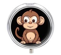 Cartoon Brown Monkey Round Pill Box 3 Compartment Medicine Pill Organizer with Mirror Travel Small Pill Case Cute Vitamin Organizer Portable Daily Pill Container for Pocket Purse