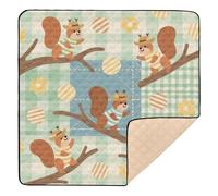 Cartoon Brown Squirrels Green Plaid Soft Padded Foldable Baby Play mat for Indoor Outdoor Non-Toxic Foldable Baby Tummy time Play mat for Babies Infants Toddlers, 50'' x