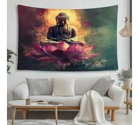 Cartoon Buddha Tapestry Dreamy Lotus Wall Hangings Art Wall Cloth Decor Tapestry Hanging for Bedroom Living Room 150x150cm