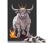 Cartoon Bull with Flames Puzzle Jigsaws 500 Pieces for Adults Wooden Puzzle Jigsaws for Adults Family Activity Jigsaw Puzzles 500pcs (52x38cm)