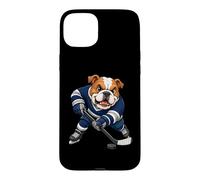 Cartoon Bulldog Ice Hockey Player Comic Design Case for iPhone 15 Plus