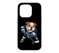 Cartoon Bulldog Ice Hockey Player Comic Design Case for iPhone 15 Pro