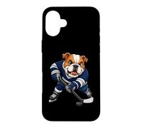 Cartoon Bulldog Ice Hockey Player Comic Design Case for iPhone 16 Plus