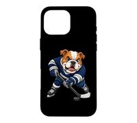 Cartoon Bulldog Ice Hockey Player Comic Design Case for iPhone 16 Pro Max