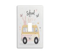 Cartoon Bunny Rabbits Decorative Light Switch Cover Plate 1 Gang Single Toggle, Kid School Bus Electrical Faceplate for Kitchen Bathroom, Animal Switchcover Decor