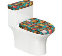 Cartoon Burger Fries Soft 2Pcs Toilet Lid - Tank Covers, Elastic Reusable for U/O Shape Toilets, Bathroom Decor