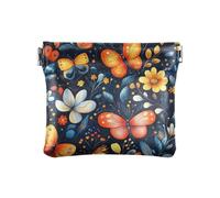 Cartoon Butterflies Insects Bright Colors Leaves Flowers Childlike Women Men Leather Coin Purses Waterproof Change Wallet for Women Girls