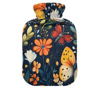 Cartoon Butterflies Insects Colorful Flowers Childlike hot Bottle Water Bag with Soft Cover, 1L Warm Water Bottle for Bed for Pain Relief, Menstrual Cramps, Bolsa para agua Caliente para Dolor