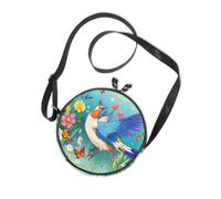 Cartoon Butterfly and Bird Pattern Round Crossbody Bag Canvas Messenger Purse