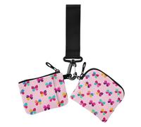 Cartoon Butterfly Dot Bow Pink Women's Dual Wallets Business Card Cases Thin Flat Key Chain Wallet Change Purse with Zipper Coin Pocket for Work Travel 2 Packs, Cartoon butterfly dot bow pink, One