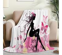 Cartoon Butterfly Floral Fairy Pattern Throw Blankets - White Printed Flannel Fleece Lightweight Blanket Gifts for Boys Girls Women, Cozy Plush Warm Blanket for Couch Sofa Beds Office 180 x 200 cm