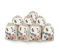 Cartoon Butterfly Flowers Bunches Pocket Cotton And Hemp with Drawstring 8 Pieces Reusable Gift Bags Jewelry Pouch for Wedding DIY Craft Party (4.9 X 6.7 Inch)