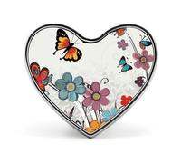 Cartoon Butterfly Flowers Heart Shape Lapel Pin Personalized Pinback Button Badges Retro Punk Button Pin Kawaii Heart Badges for Men Women Clothes Bags Hats & Gift