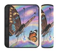 Cartoon Butterfly Rainbow Color car Seats Strap Covers,Stop seat Belt Cutting into Neck,Covers for seat Belts for Truck Auto Most Cars forro para cinturon de segurida 2 pcs