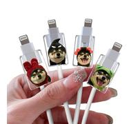 Cartoon Cable Protector for iPhone Type-c Charger,Cute Black Hood Shiba Inu Dog Pattern 4 PCS Set Clear Cable Case for Women Girls Kids,Cable Sleeve Charging Cord Protector Phone Cord Saver