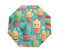 Cartoon Cactus Plants Pattern Umbrella Automatic Folding Men Women Travel Umbrellas Auto Open Close Sun Blocking Windproof