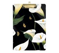 Cartoon Calla Lily Flower Black Acrylic Driver clipboard Standard Letter A4 Size Acrylic Cute for 5th Grade Classroom Essentials for Teachers Gold 12x9in Tablas para escribir